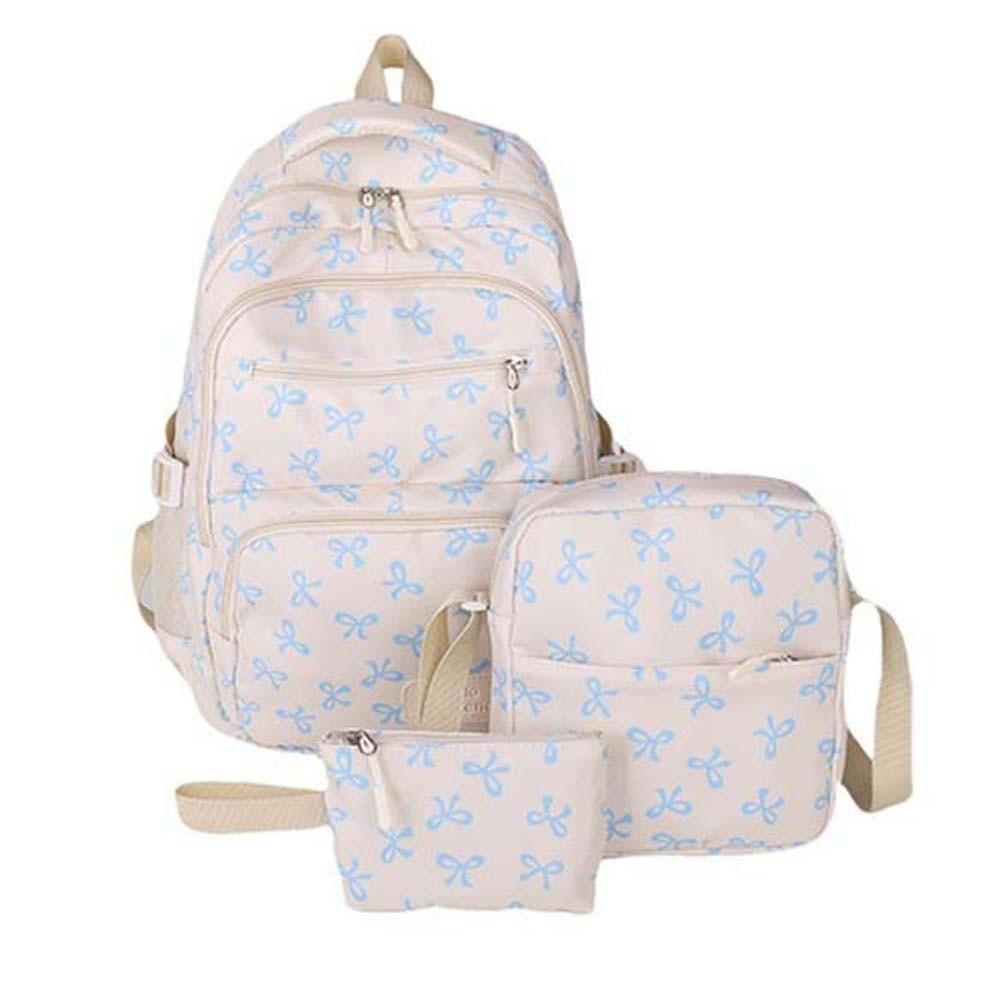 Casual Three-piece School Bag Set Large Capacity Students School Bag Nylon Bow Backpack Outdoor