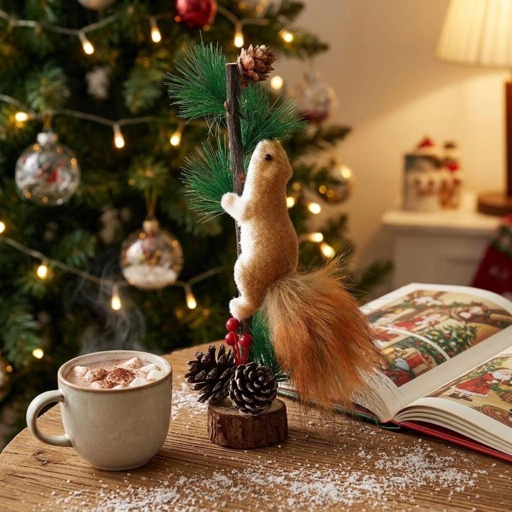 Foam Squirrel Ornaments Wood Christmas Tabletop Ornament Vintage Christmas Tree Pendant Gift