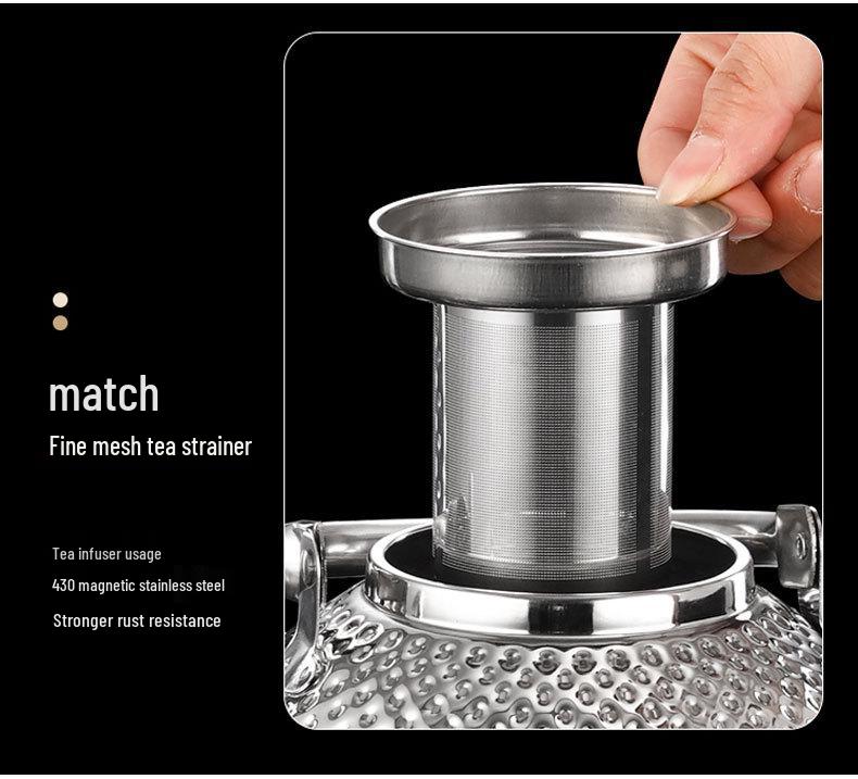 Gold Spherical Stainless Steel Kettle with Hammered Texture - Large Capacity for Hotels and Restaurants.