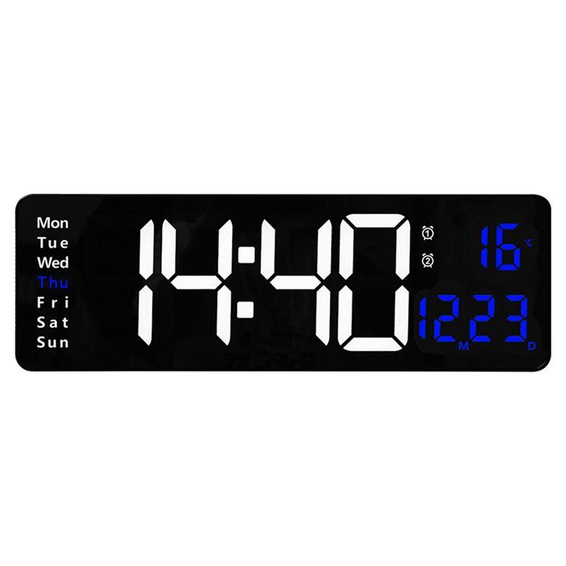 

M-Modern-1 Piece LED Digital Wall Clock Temp Date Week Display Dual Electronic Alarms Table With Remote Control Green
