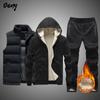 Männer Set Marke Trainingsanzug Gefüttert Starke Mit Kapuze Sweatshirt Sportswear 3 stücke Sets Männlichen Winter Warme Oberbekleidung