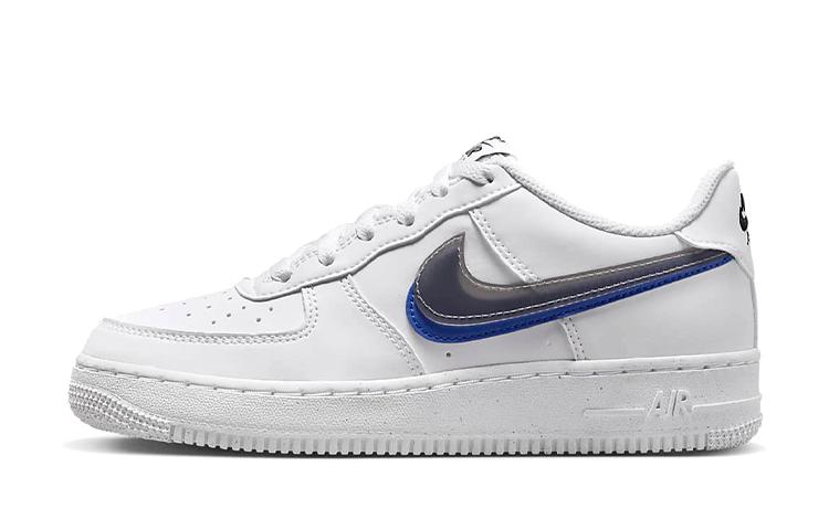 Nike Air Force 1 Low Impact Next Nature Double Swoosh White Black Blue GS FD0688-100 37.5