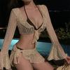 Women's 2025 Four-Piece Lace Long Sleeve Bikini Set for Beach & Hot Springs