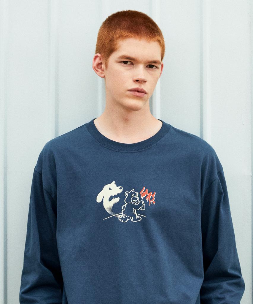 LMC Sketch Bear Long Slv Tee Vintage Blue