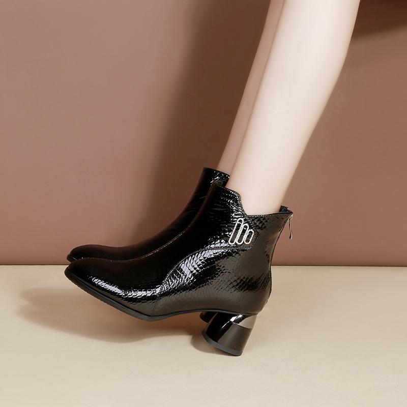 

Модні жіночі ботильйони на підборах 2024 Зима Потовщене Тепле жіноче взуття Модні короткі черевики з гострим носком на високих підборах Botines Botas De Mujer 38