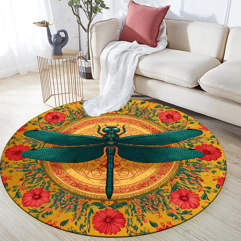 Art Dragonfly,Round Area Rug,Carpet Rug for Living Room Bedroom Sofa Playroom Decor,Non-slip Floor Mat 80cmx80cm