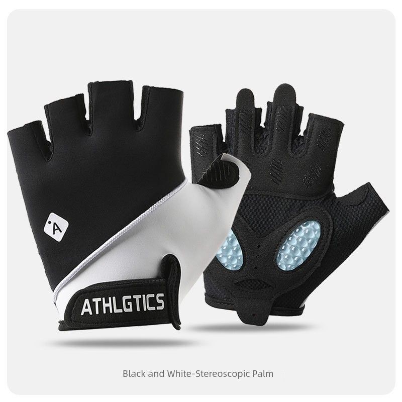 

Gym Exercise Gloves Female Outdoor Cycling Sports Yoga Non Slip Breathable and Wearable Liquid Silicone Ice Silk Half Finger Black White L