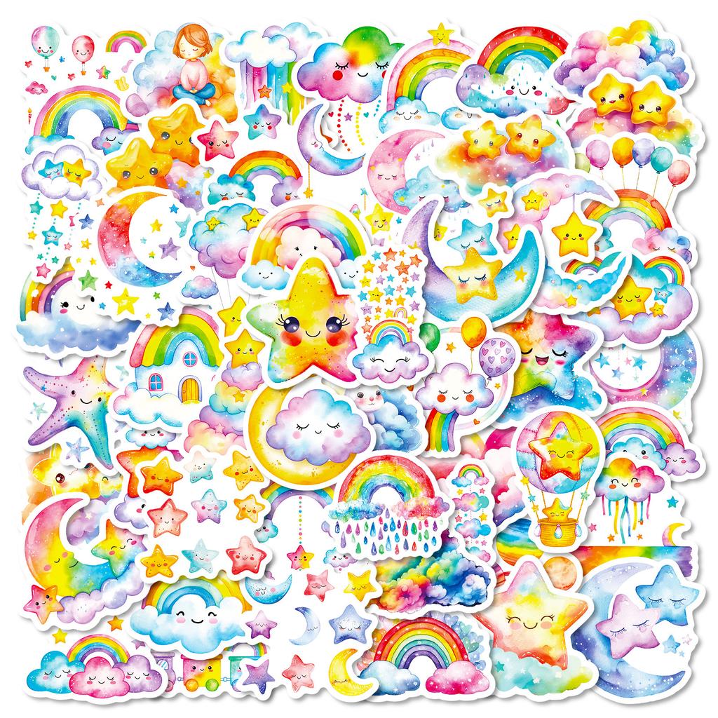 56 Cartoon Rainbow Stars Graffiti Stickers Colored Girl Heart Account Diary Decorative Material Stickers
