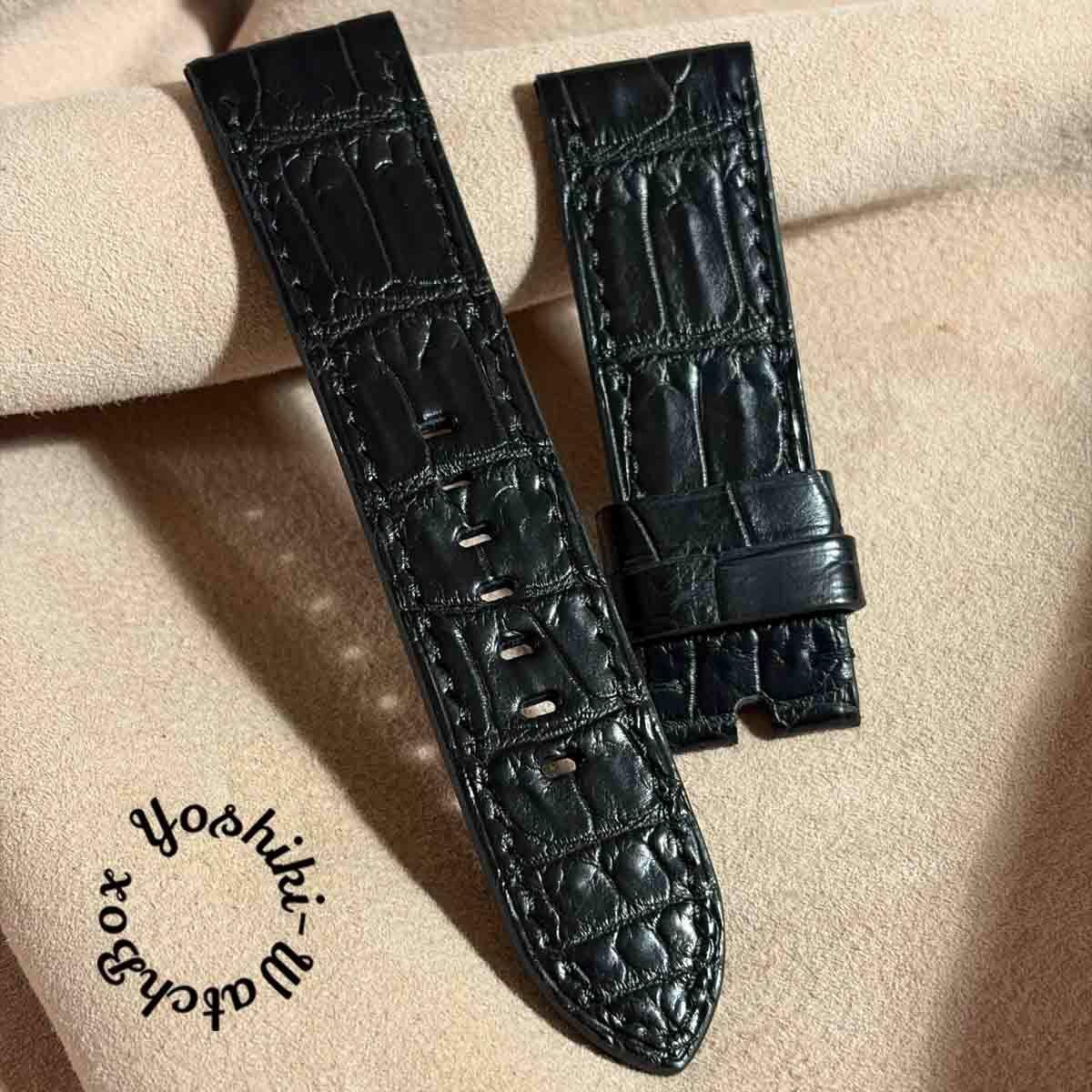 Used cro-2095 Crocodile watch strap black (lug width 24 mm - buckle width 22 mm)