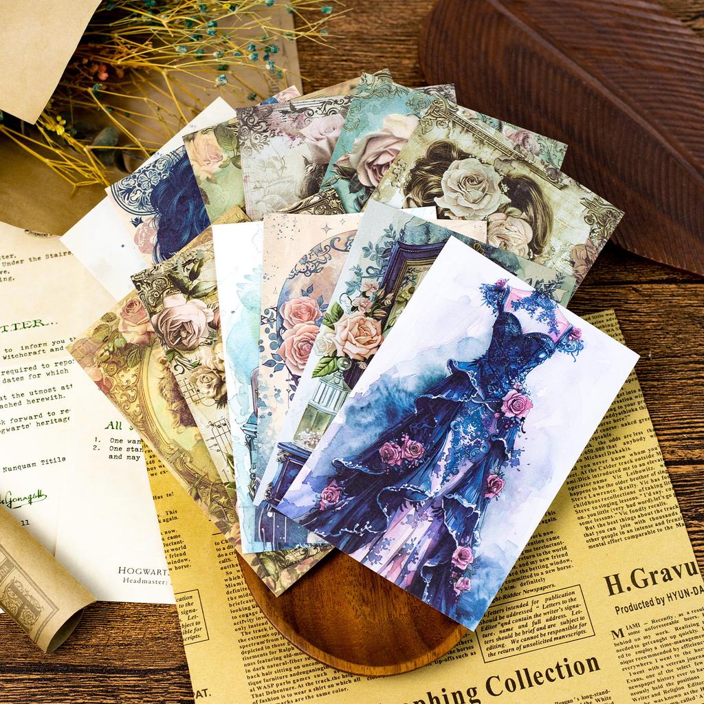 12 Retro Classical European Dresser Flowers With Beautiful Woman Elegant Lady Material Paper Background Decoration Backing Paper