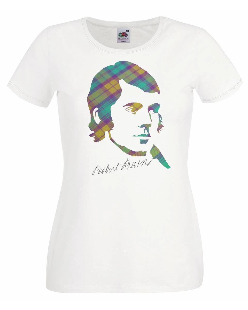 Womens Robert Burns Night Scottish Poetry Bard Lady Fit White 100% Cotton T-shirt Mens Tees Top L
