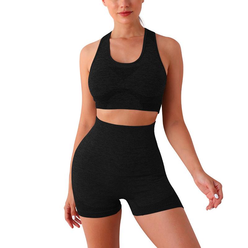 Sports and Fitness Tank Top Shorts Two-Piece Set of Tummy-Tucking Breathable Elastic Hip-Lifting Peach Trousers Quick-Drying Yog