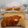 Highland Cattle Duvet Cover Set Flower Pattern Farm Animals Polyester Comforter Cover King Queen Size For Adult Men Bedding Set