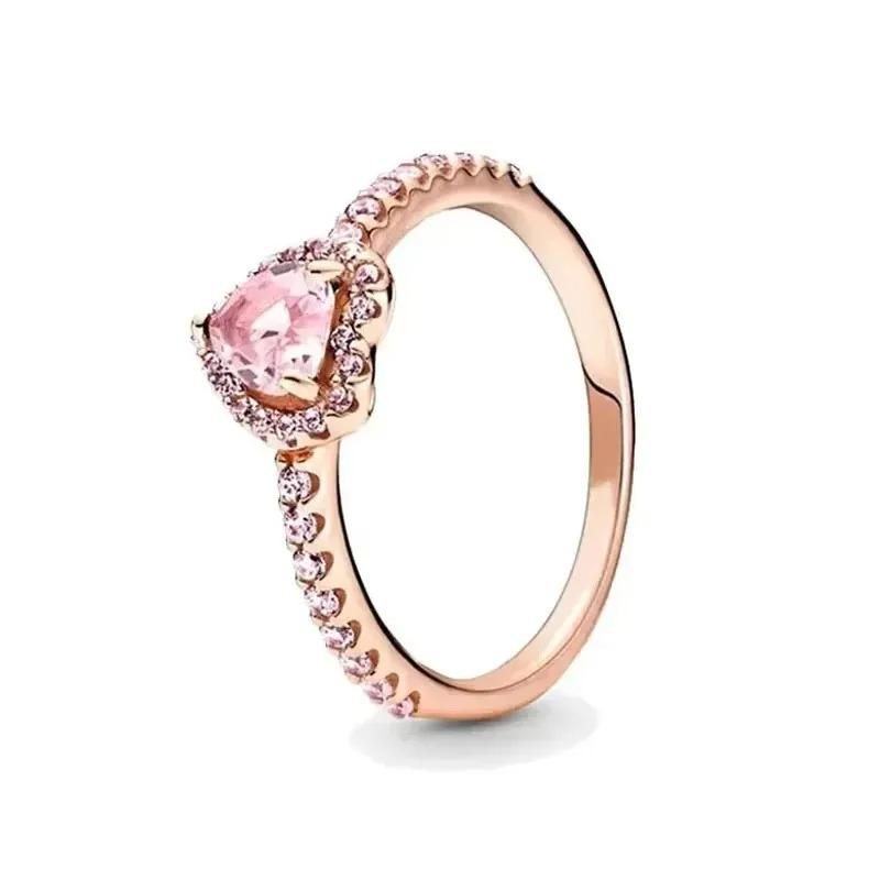 High quality 925 silver gold ring luxury heart-shaped crown circular zircon ring women's charm jewelry gift