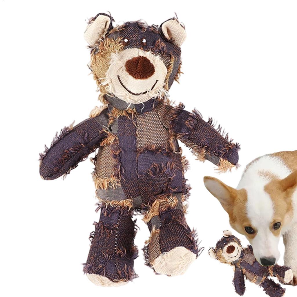 Dog Companion for Chewers Indestructible Bear Toy Resistant Squeaky Dog Toys Heavy Chewers Stuffed Plush Dog Toys for Aggressive