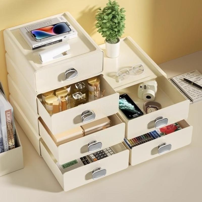 Office Work Desktop Storage Box Desk Organizer Container Computer Plastic Stackable Tier Drawers Cosmetic Organizer Holder Ins