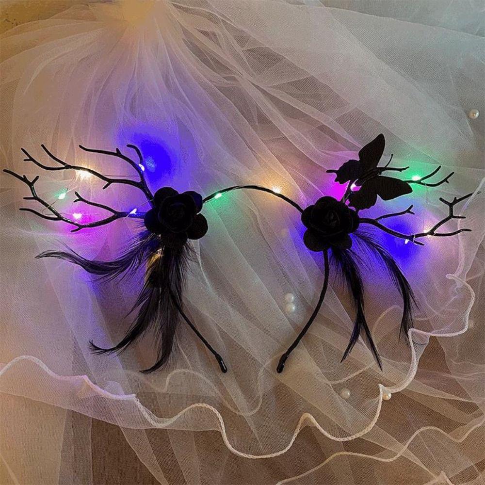 LED Fairy Deer Ear Headband Elk Ears Kids Head Wear Halloween Glowing Antler Hair Hoop  Photo Props