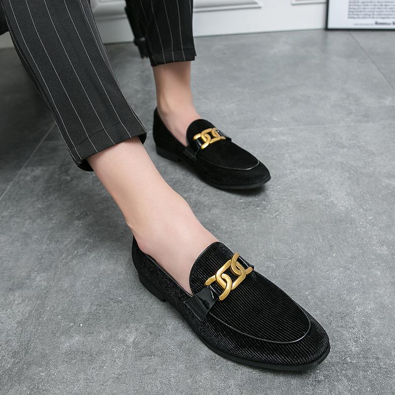 Large Size Men's British Pointed Leather Shoes Suede Sleeve Lazy Loafers Nightclub Hairstylist Youth Tide Shoes