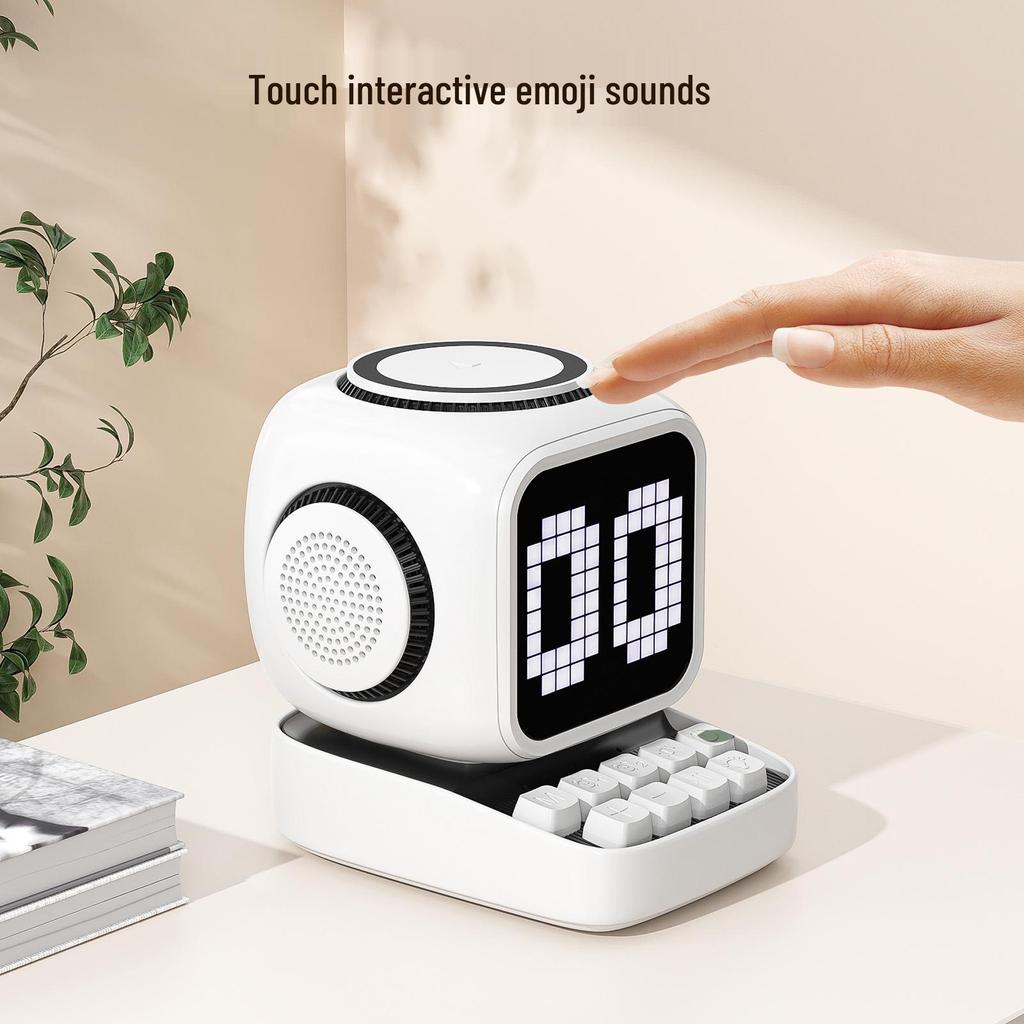 Little Magic Cube Smart Bluetooth Speaker with Magnetic Wireless Charger, Alarm Clock, White Noise, and Retro Design