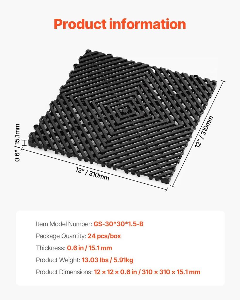 Drainage Mat Modular Interlocking Mat 12” X 12” Drainage Floor Tile
