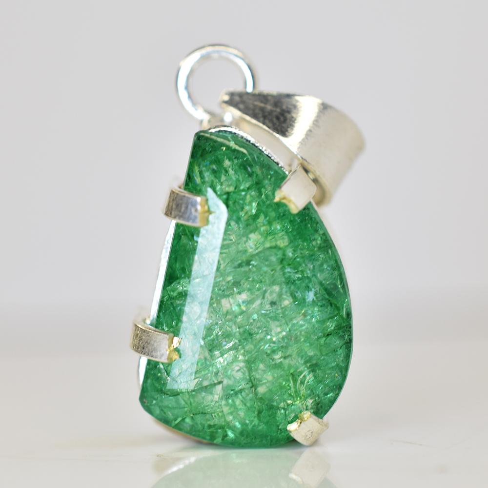 CERTIFIED 33.80 Ct Natural Green Emerald Sterling Silver Fancy Gemstone Pendant MY.PD-173-NS