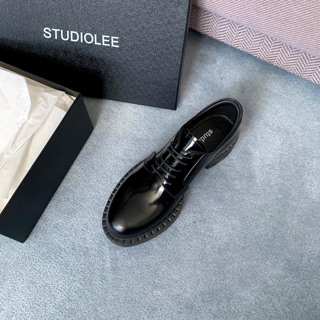 Cowhide Version~ Grape Mother Same British Style Lace-up Loafers Oxford Shoes Thick Heel Thick Sole Derby Small Leather Shoes Women