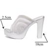 10cm Small Size 32-43 Fashion Glitter Mesh Leather Slippers Summer Shoes 2025 Block High Heels Slides Platform for Office Party