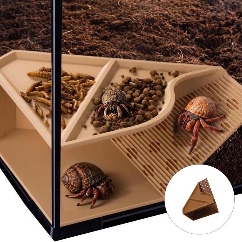 Hermits Crabs Cave Habitat with Climbing Tunnel Double Feeding Area Nontoxic Breathable Easyly Clean for Aquariums