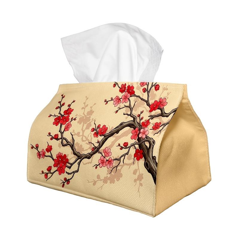 1pc Party Tissue Box, Japanese Traditional, Multifunctional Tissue Holder, Blooming Plum Blossom Branch, Outdoor Party Supplies, Everyday Desktop Tiss