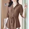 Top Estivo a Mezza Manica con Cinturino in Vita Larga, Camicia Corta a Manica Larga in Chiffon da Donna