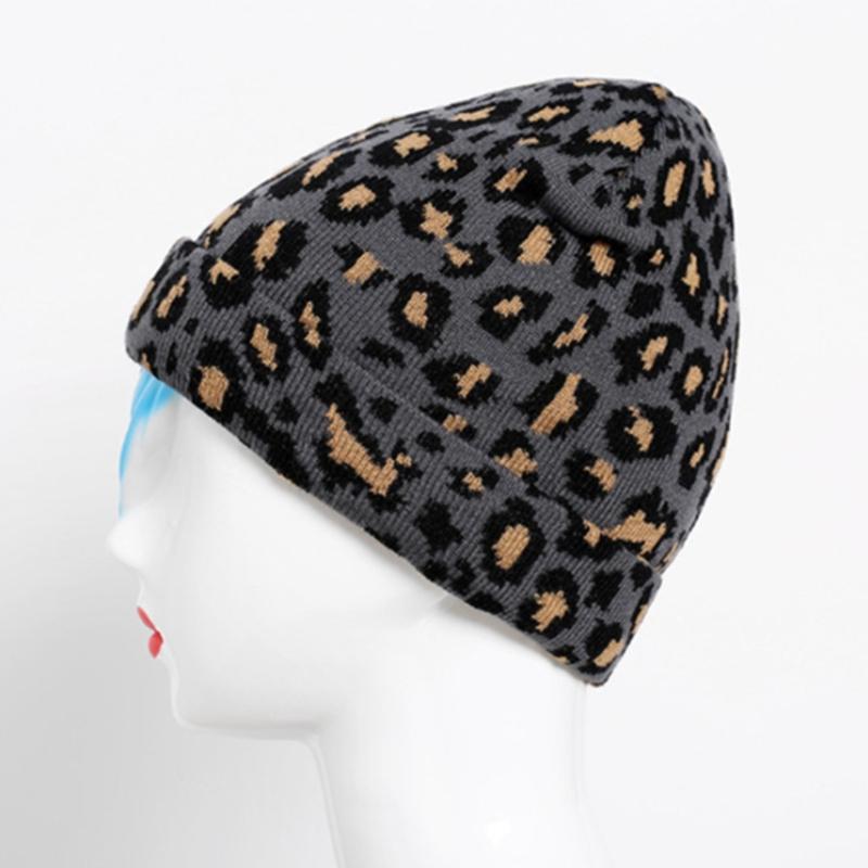 Fashion Leopard-print Knitted Hat Beanie Hat Woolen Hat for Outdoor Activities