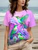 Whimsical Hummingbird Print Casual T Shirt Crew Neck Short Sleeve Tee For Women Summer Holiday And Daily Wear