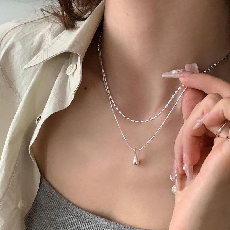 Double stacked rose zircon sweater necklace women s summer temperament versatile collarbone chain light luxury niche high-end accessories