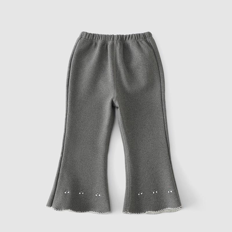 Baby Girl Cherry Embroidered Flared Trousers - Autumn Korean Style, Plus Velvet, Versatile, Fashionable Long Pants