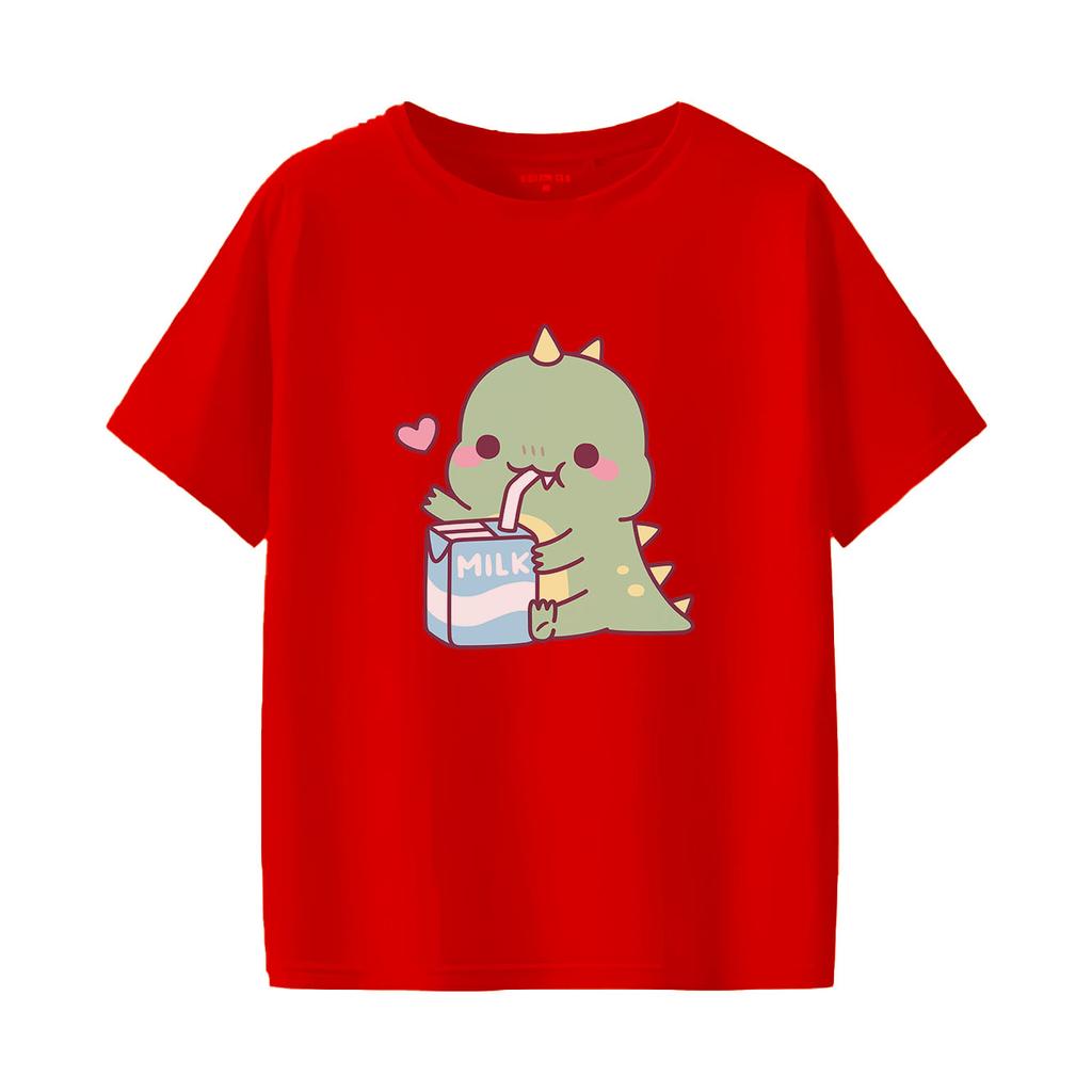 Cute dinosaur print short sleeved round neck versatile fashionable Womens Tshirt suitable for all seasons