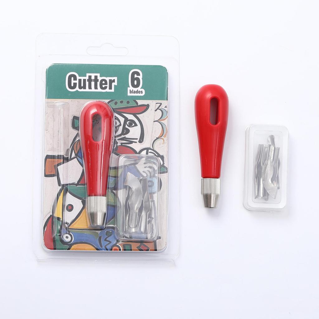 6-Blade Round Handle Art Carving Knife - Professional American Style Wood Printmaking Tool