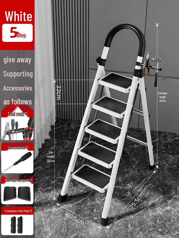Four-Step Folding Telescopic A-Frame Ladder for Indoor Use