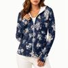 Chaqueta Ligera con Cremallera y Capucha para Mujer, Manga Larga, Estampado Floral, Protección Solar, Ropa Exterior con Bolsillos