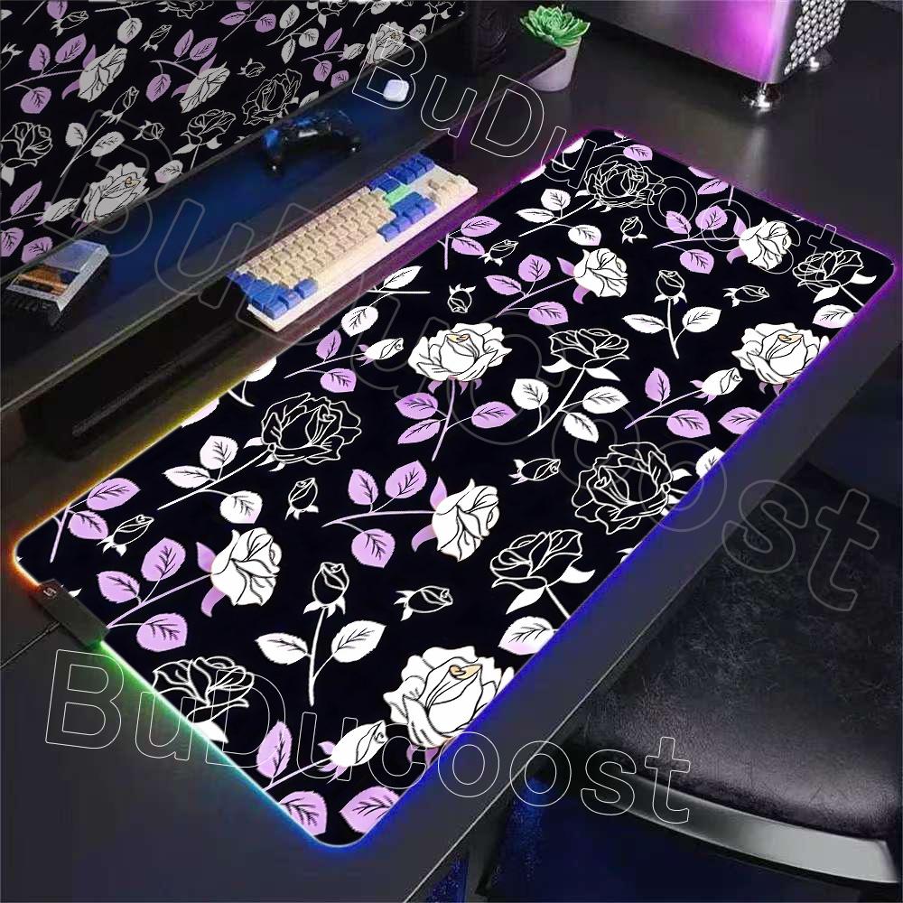 RGB LED  Floral Plants Mousepad Rubber XXL Cartoon Anime Gaming Mouse Pad Keyboard Mouse Mats Desk Mat Accessories Mouse Carpet