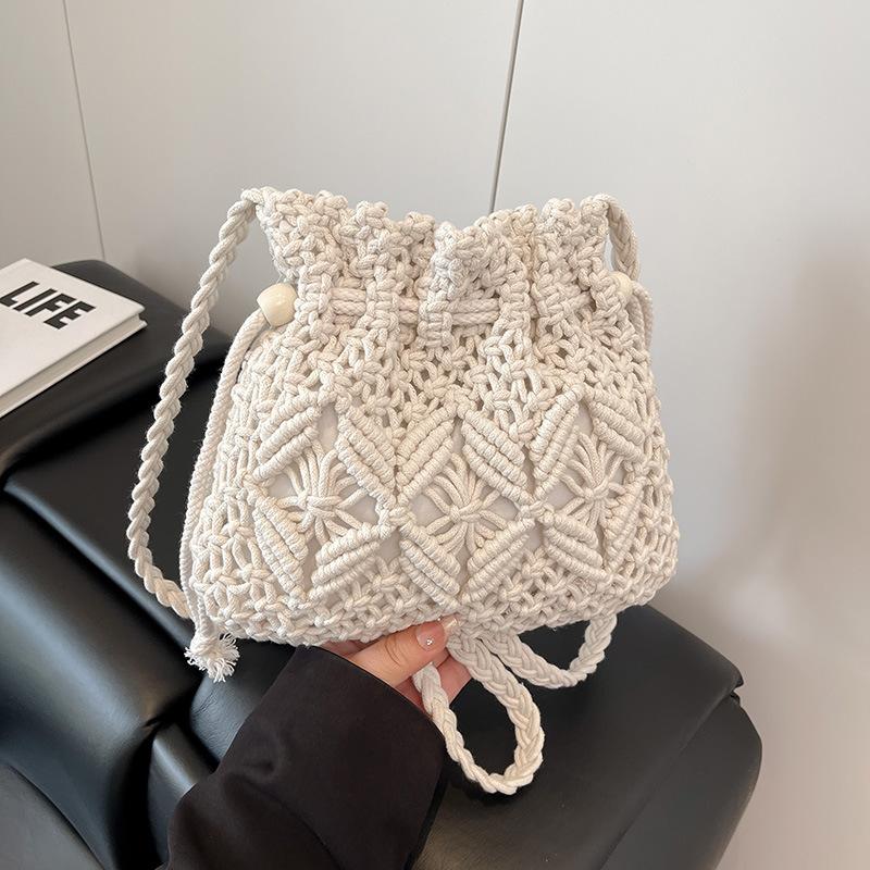 Woven Straw Bag Women's Summer Versatile New Fashion Niche Messenger Bucket Bag Seaside Beach Bag