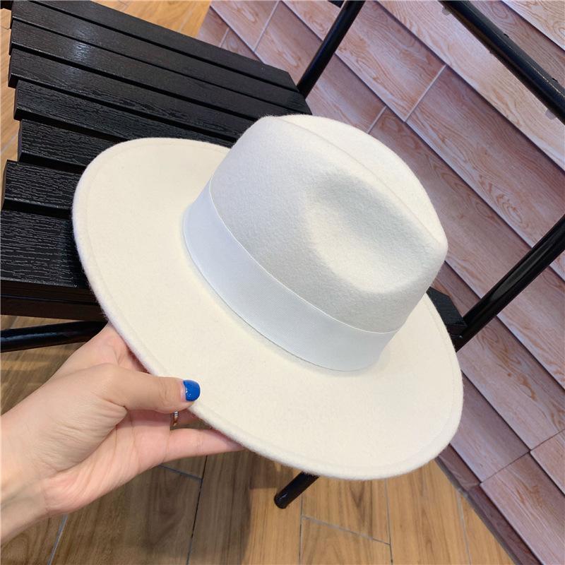 British retro style wide brim light board white woolen top hat autumn and winter women's fashion versatile casual jazz hat