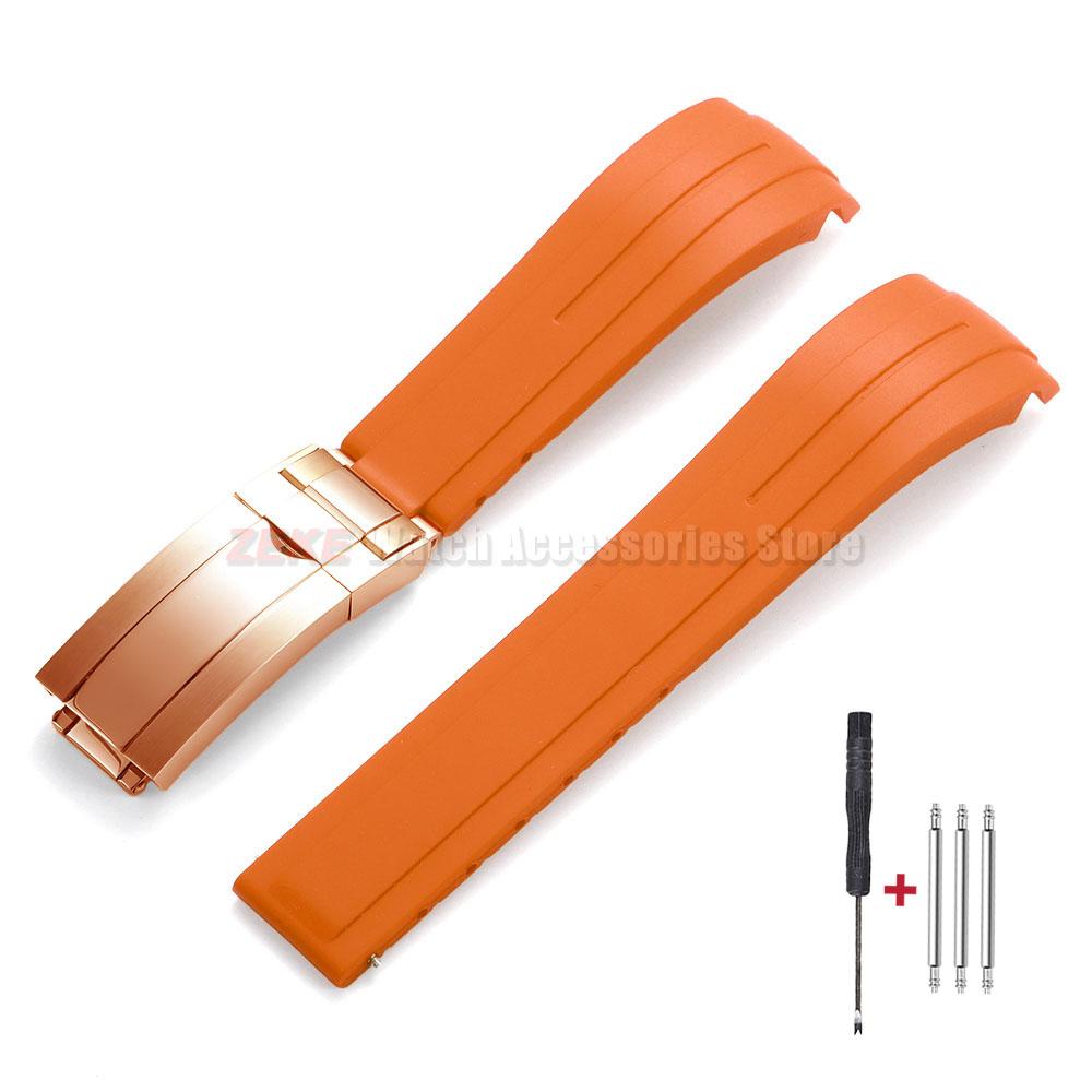 Curved End Rubber Watch Strap 20mm 21mm 22mm for Rolex for Water Ghost Folding Buckle Bracelet Waterproof Silicone Wrist Band