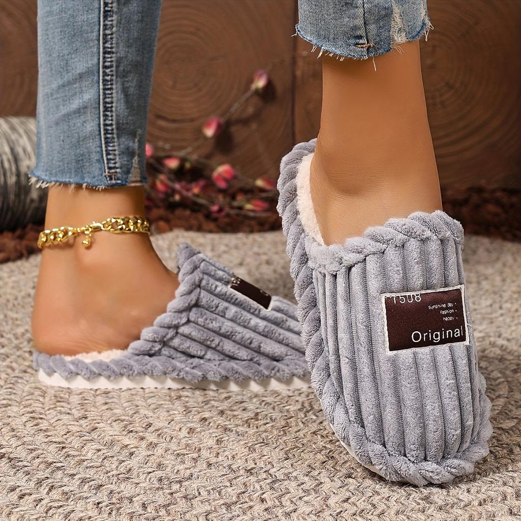 Winter Home New Cotton Slippers, Cross-border Leisure and Comfortable Furniture, Cotton Shoes with Added Velvet On One Foot, Cotton Slippers