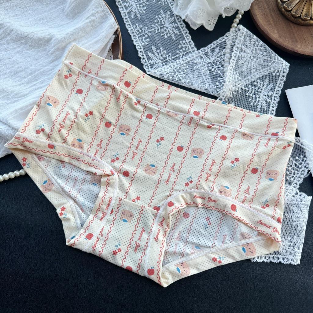 Plus Size Women's Summer Ice Ribbon Breathable Comfort High Bounce Mid Waisted Briefs