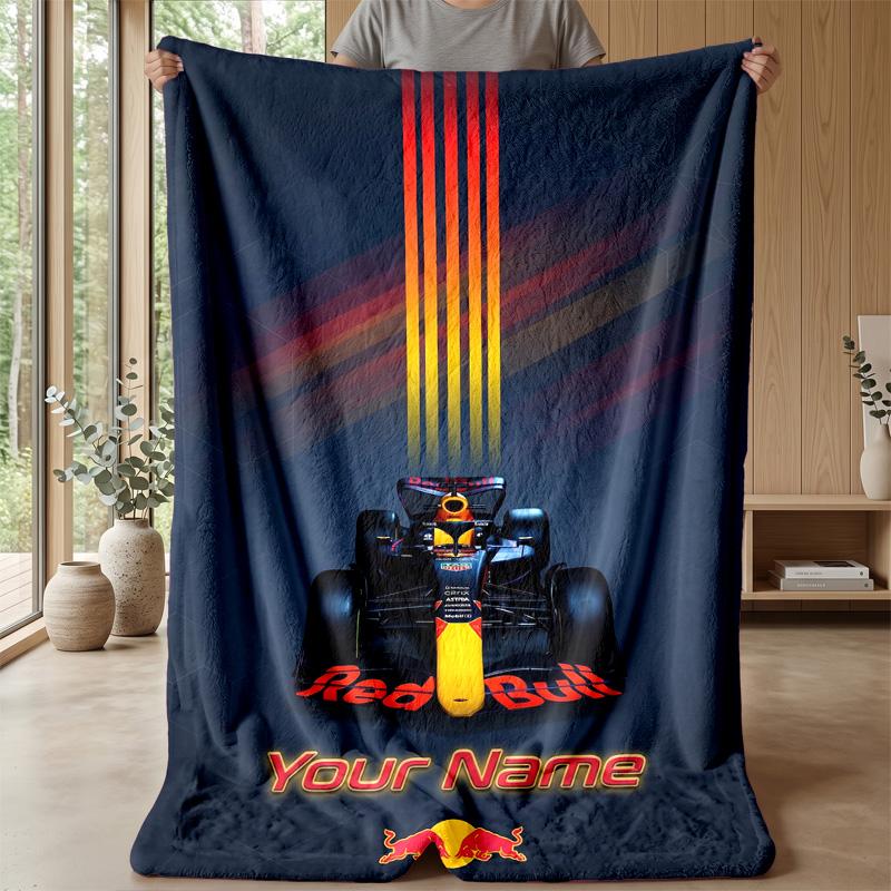 Red Bull Racing Custom Flannel Throw Blanket Print Your Name Text Soft Warm Blanket Holiday Present