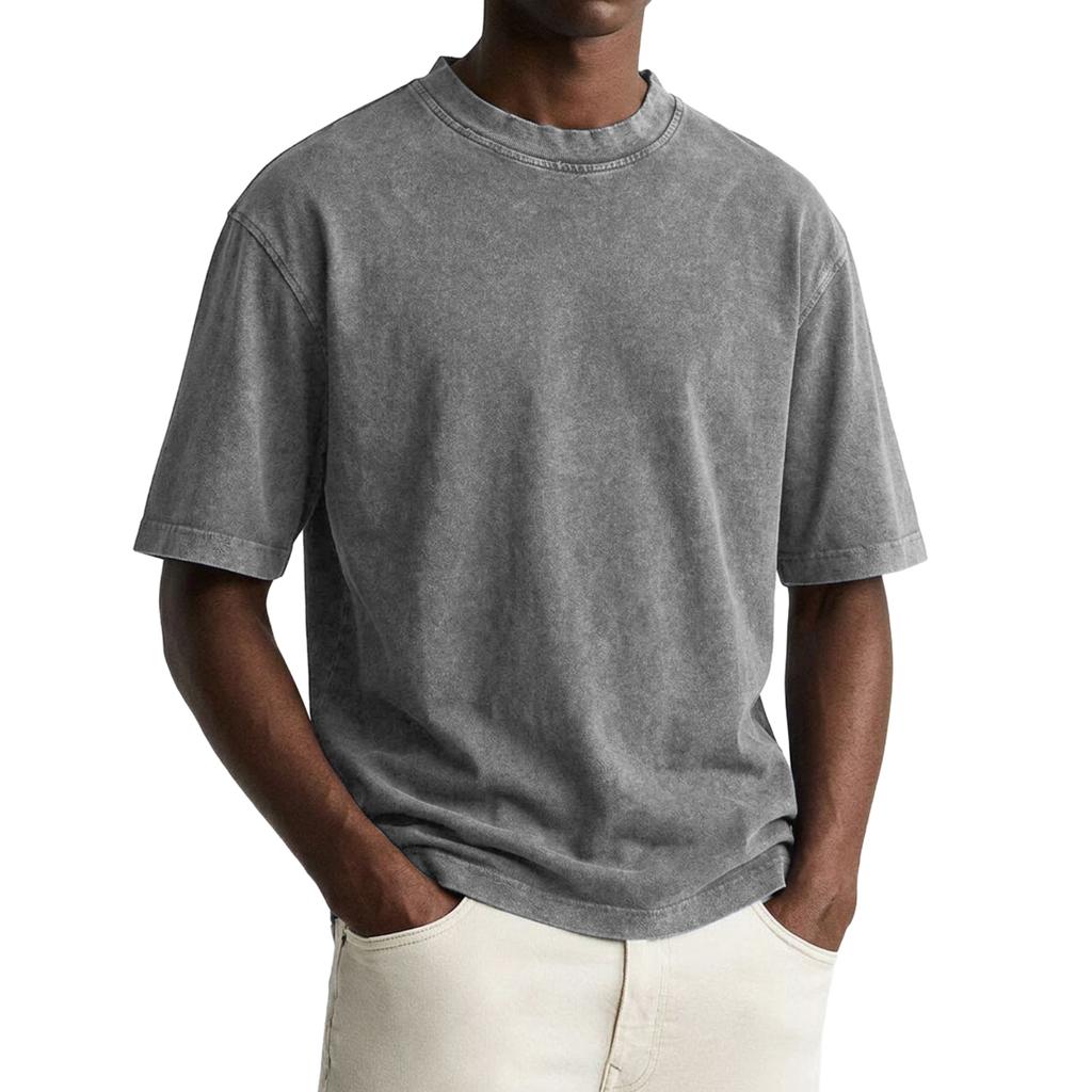Men's Vintage Washed Crew Neck T-Shirt Casual Short Sleeve Loose Fit Comfortable Cotton Blend Top for Everyday Wear