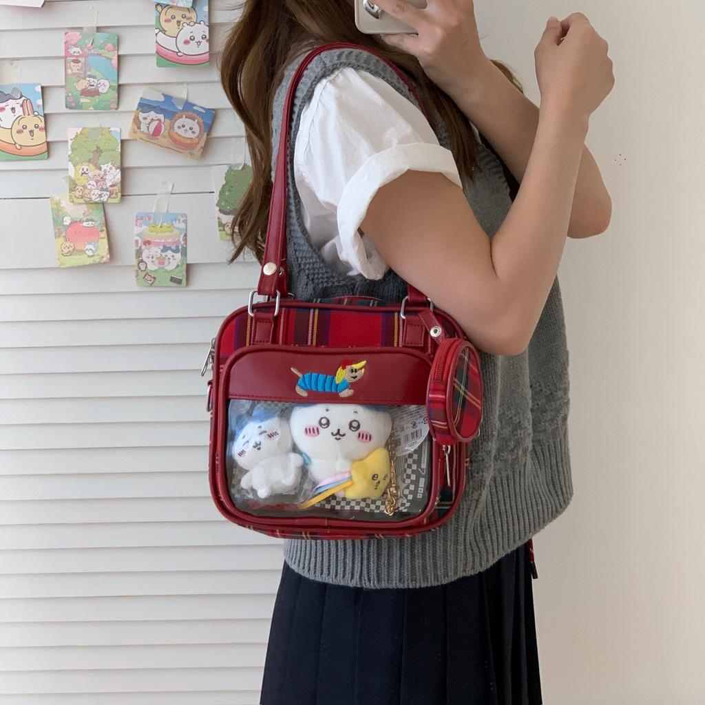 Japanese New Cartoon Puppy Transparent Ita Bag Large Capacity Shoulder Bag for Girls Y2K Crossbody Bag with Pocket Wallet