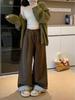 Plus Size Women's Thickened Woolen Wide-Leg Cuffed Pants - High-Waisted, Loose Fit for Autumn/Winter