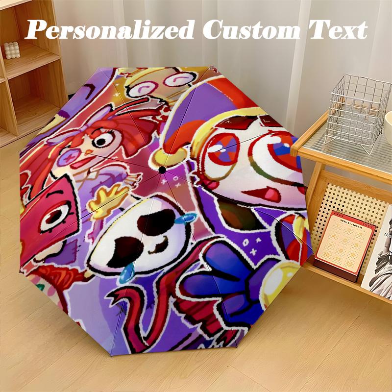 8‑Rib Automatic Umbrella, The Amazing Digital Circus Design Foldable Umbrella for Sun Rain Protection Travel