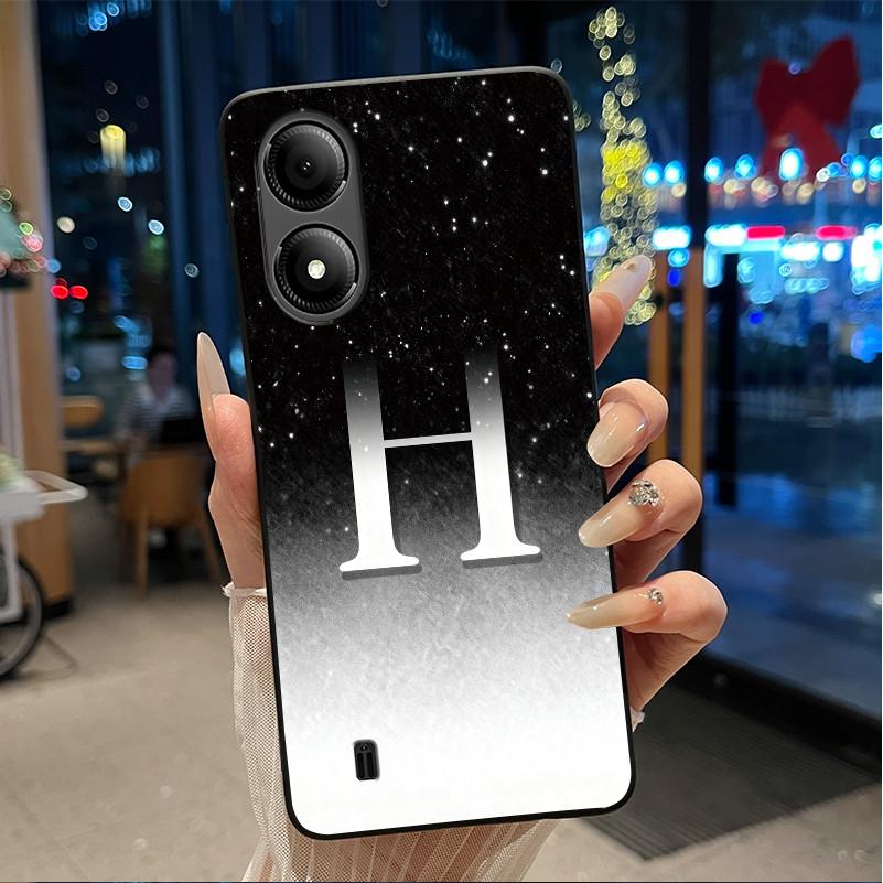 Exclusive Initial Letter With Flower Phone Case For ZTE Blade A33s Soft Silicone Black Case ZTE Blade A33s Anti-scratch Casing